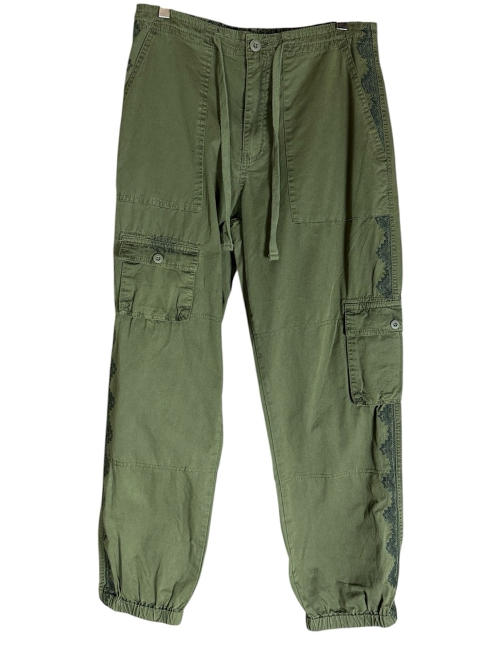 Sundance olive green joggers with embroidery and drawstring waist Size 6 New